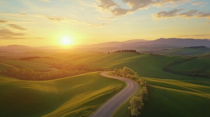 Serene Sunset Over Rolling Hills