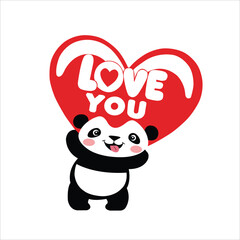 illustration of a cute happy panda holding the words i love you. on a white background. for backgrounds, greeting cards, room design, wallpaper.
