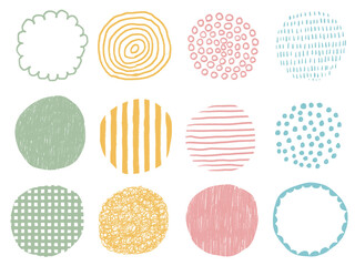 手描きあしらいセット　色えんぴつ　丸　落ち着いた色