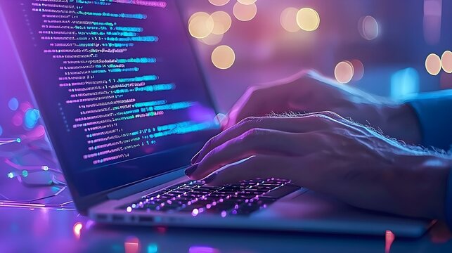 Programmer Coding on Laptop at Night