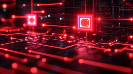 Red Circuit Board with Email Icon