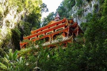 Spectacular view of Sam Poh Tong temple hidden in the mountains in Ipoh, Malaysia