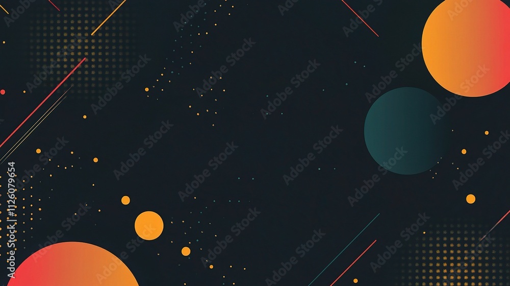 Poster abstract minimalistic design with lines and shapes on dark background
