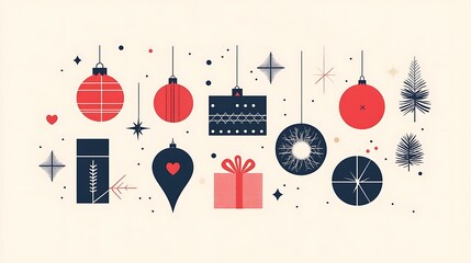 Sleek Christmas card design showcasing minimalist ornaments, geometric shapes, and clean typography