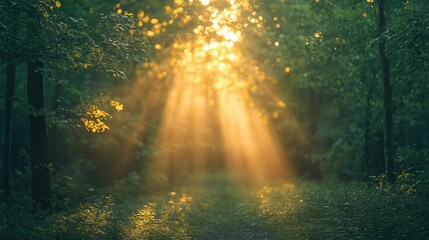 Obraz premium Forest landscape sunlight outdoors blurry background.