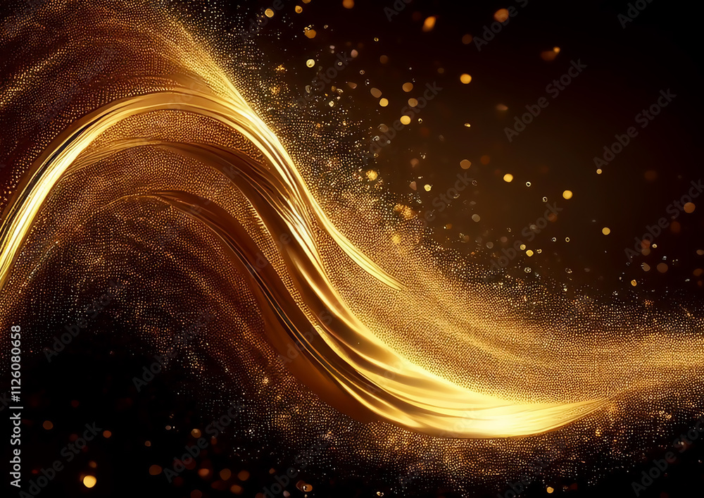 Aufkleber abstract golden wave on dark background, computer generated abstract background, 3d rendering