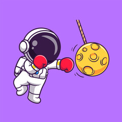 Cute Astronaut Boxing Moon Cartoon Vector Icon Illustration. 
Science Sport Icon Concept Isolated Premium Vector. Flat 
Cartoon Style 