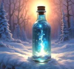 Obraz premium Illustration of bottle with magic spark inside.