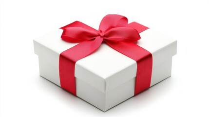 Gift box with red ribbon symbolizes love for Valentine's Day celebration