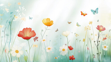 a tranquil meadow with wildflowers and butterflies.