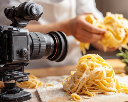 A culinary enthusiast teaching how to make pasta, while their exchange partner helps them understand basic video editing software.