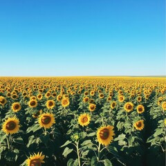 Fototapeta premium Endless Sunflower Field in Vibrant Bloom Rural Landscape Nature Bright Day Expansive Serenity and Beauty