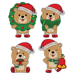 cute bear celebrate christmas vector illustration
