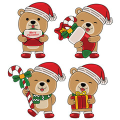 cute bear celebrate christmas vector illustration