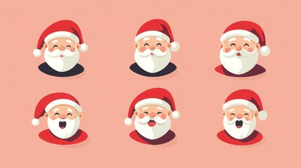 Six cheerful Santa Claus faces with varying expressions. Perfect for Christmas!