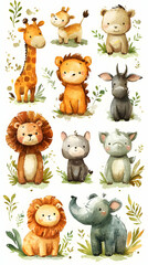 Adorable Wild Animals: Watercolor Safari Illustration