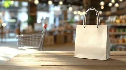 Paper Shopping Bag on Wooden Table in a Store