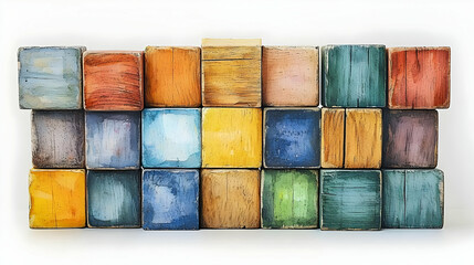 Colorful Wooden Blocks Stacked High, Abstract Art