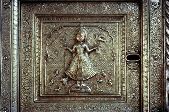 indian goddess karni mata on silver door india 