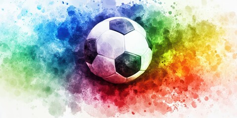 Fototapeta premium Colorful Watercolor Splash Background with Soccer Ball Design
