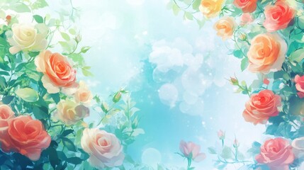 Soft Floral Background with Colorful Roses and Gentle Pastel Hues