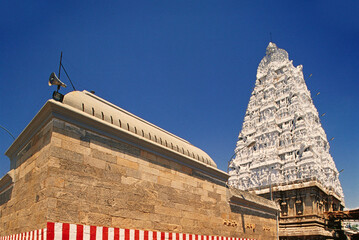 indian hindu shiva temple gopuram, Padmavatidevi temple, Tiruchanur, Tirupati, Andhra Pradesh, India
