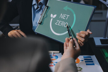 Carbon offset price report CO2 emission. Future growth Net zero waste in ESG ethical SME office...