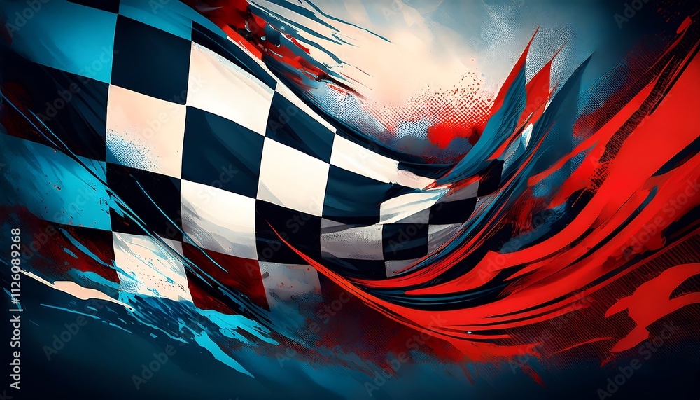 Poster Dynamic racing flag design with vibrant colors.