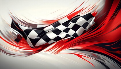 Dynamic racing flag with vibrant red and black swirls.
