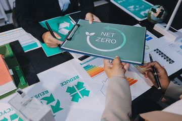 Carbon offset price report CO2 emission. Future growth Net zero waste in ESG ethical SME office...