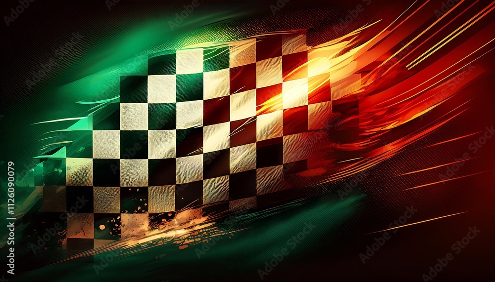 Poster Abstract racing flag with dynamic colors and motion.