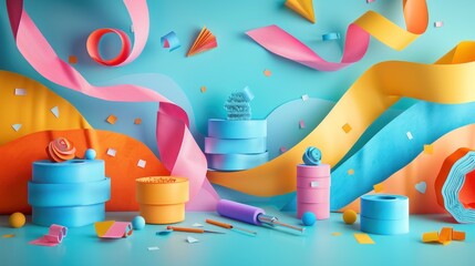 A colorful arrangement of craft supplies and decorations for creative projects.