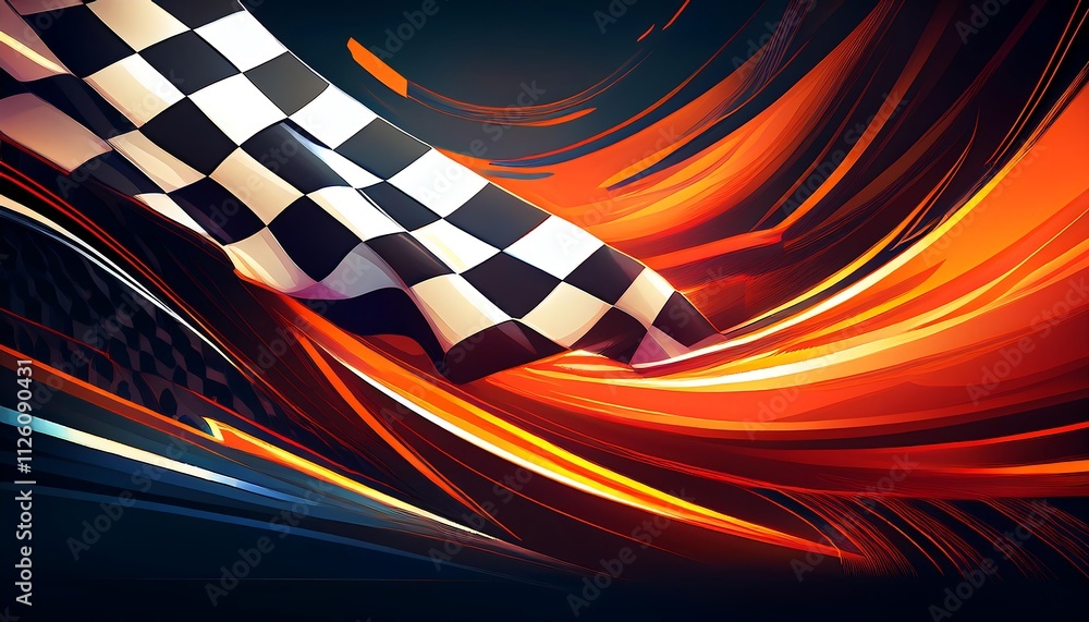 Poster dynamic racing flag with vibrant motion effects.