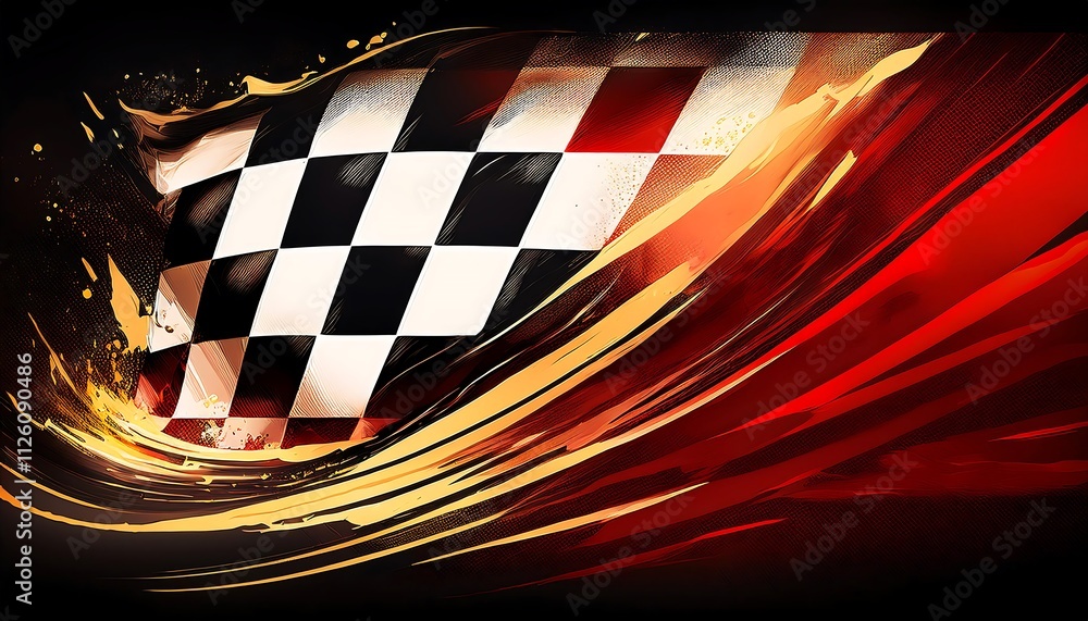 Poster Dynamic racing flag with vibrant motion effects.