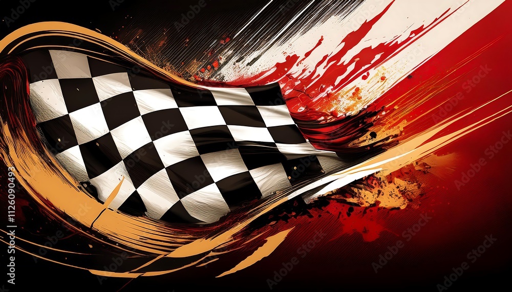 Poster Abstract racing flag design with dynamic colors.