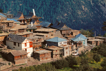 indian old houses himalayan town Kalpa Himachal Pradesh India