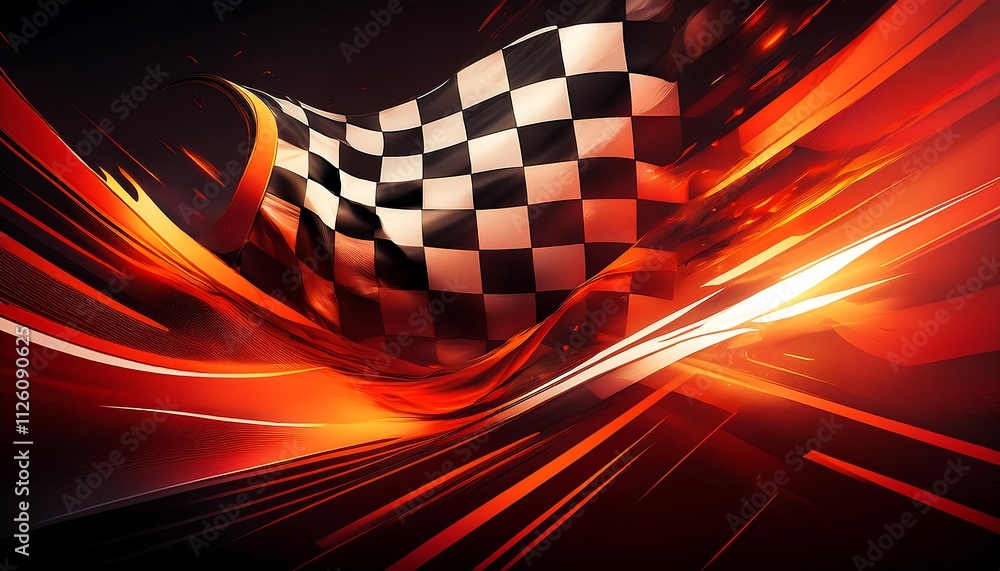 Poster Dynamic racing flag in motion with vibrant colors.