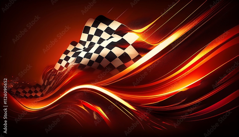 Poster Dynamic racing design with checkered flag motif.