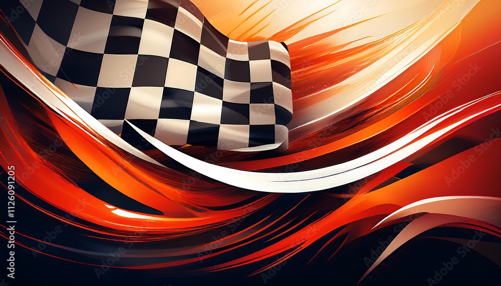 Poster Abstract design featuring a checkered flag and dynamic waves.