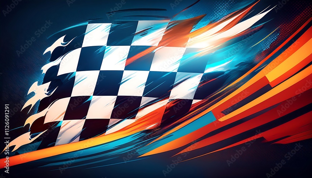 Poster Dynamic racing flag with colorful motion effects.