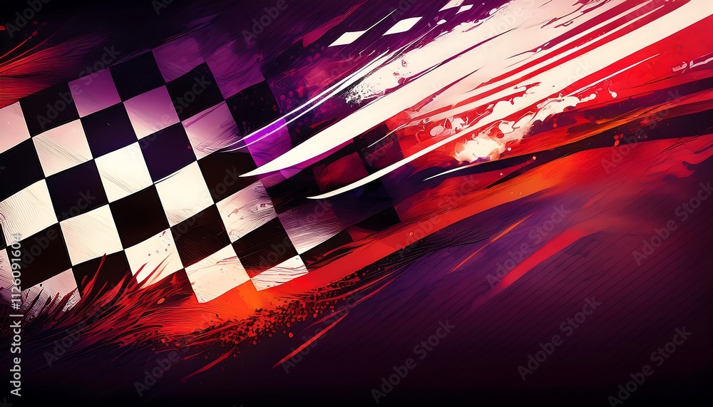 Poster Dynamic racing theme with checkered flag design.