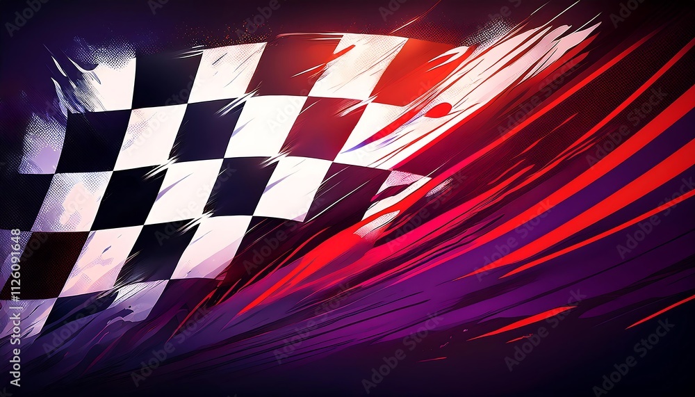 Poster Abstract checkered flag with dynamic motion effects.