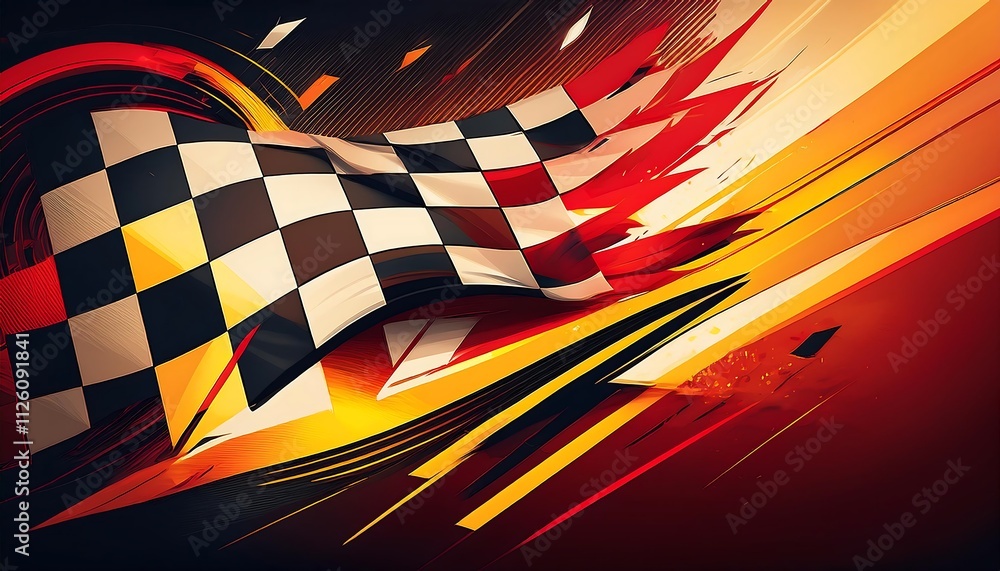 Poster Abstract racing flag design with dynamic colors.