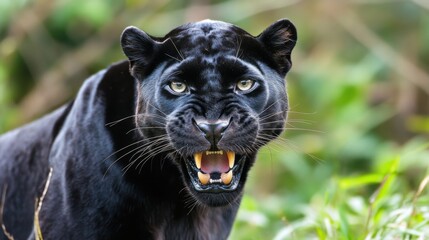 close-up of a fierce black panther in the wild