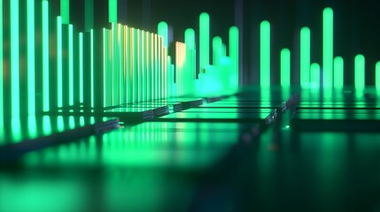 Abstract Green Neon Lights and Geometric Shapes