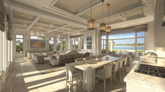 Luxurious Modern Coastal Home Interior with Stunning Ocean Views