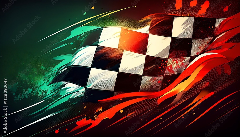 Aufkleber dynamic checkered flag with vibrant colors.