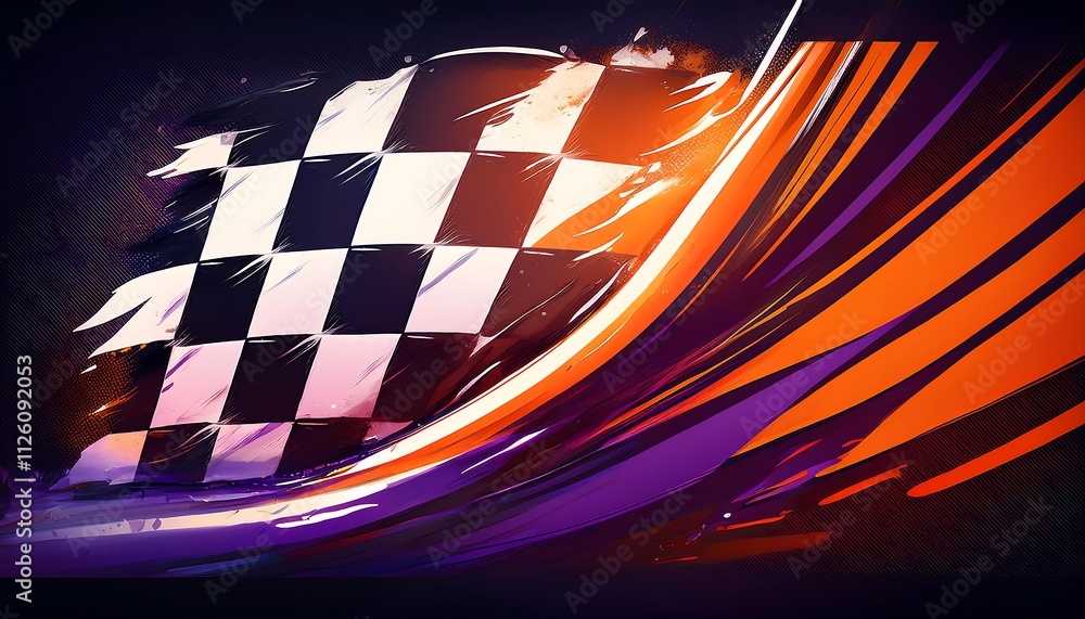 Poster Abstract racing flag design with dynamic colors.