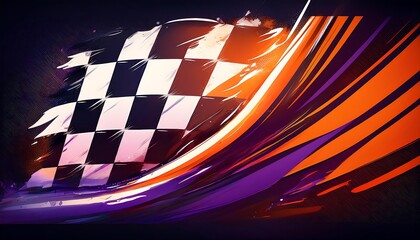 Abstract racing flag design with dynamic colors.