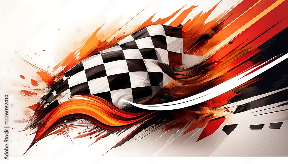 Poster Dynamic racing flag with vibrant colors and motion.